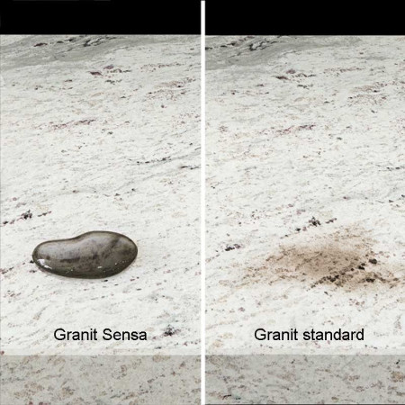 Effet perlant et totalement hydrofuge  du granit Sensa®