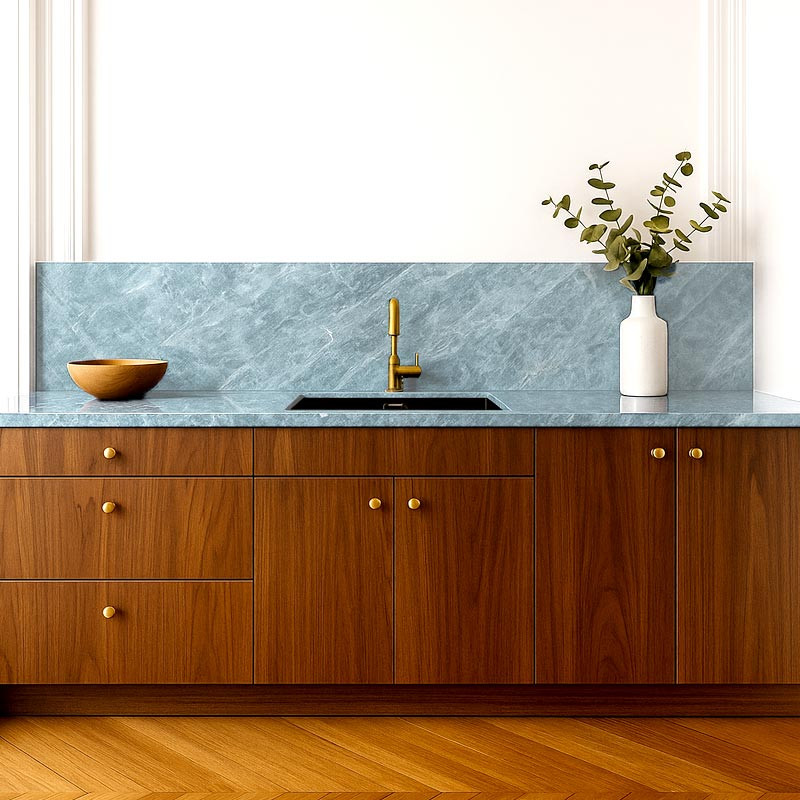 Plan de travail cuisine sur-mesure en Quartzite Texta® Blue Imperador