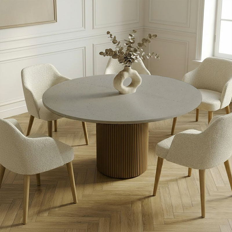 Plateau de table ronde sur mesure en quartz Silestone Concrete pulse
