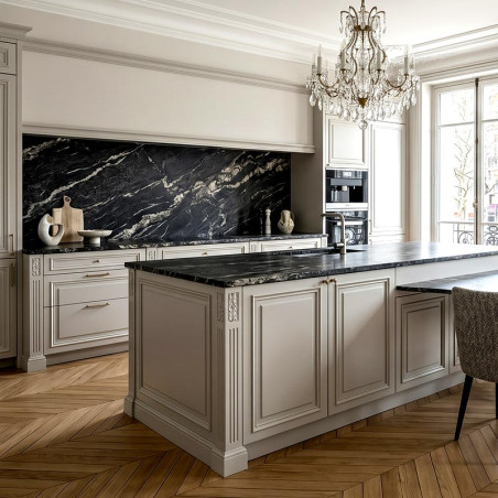 Plan de travail Cuisine sur mesure Granit Makalu noir veiné blanc