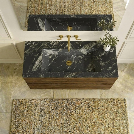 Plan vasque en granit black forest polie vue dessus