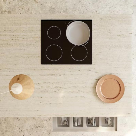 Vue dessus ilot centrale sur mesure en Dekton PietraKdoe TK06 Marmorio