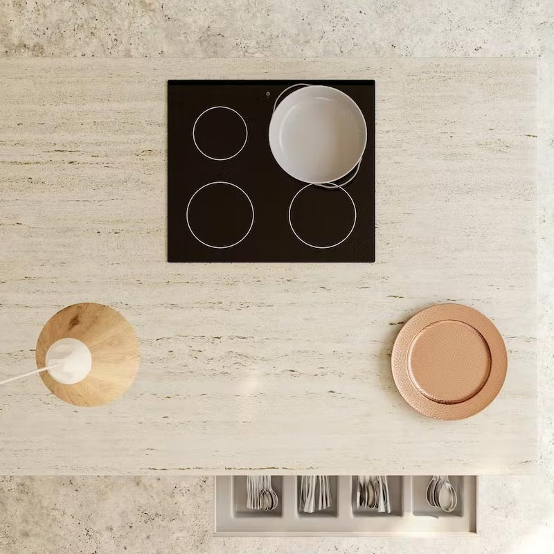 Vue dessus ilot centrale sur mesure en Dekton PietraKdoe TK06 Marmorio