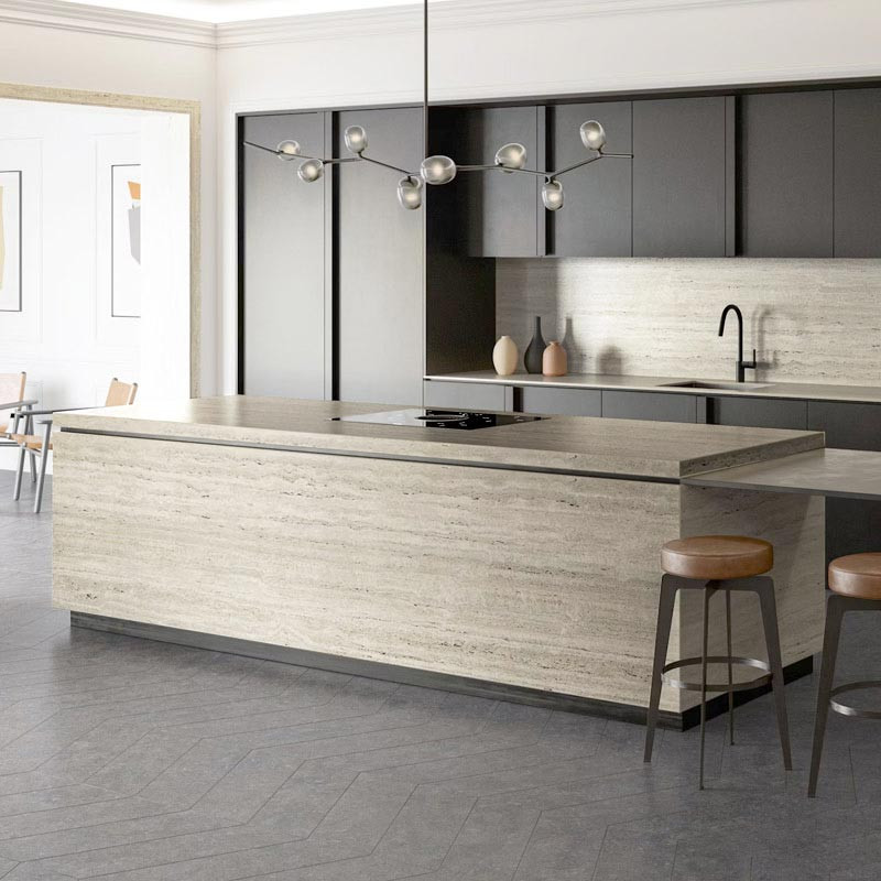 Ilot centrale en dekton PietraEdition Nebu travertin by cosentino