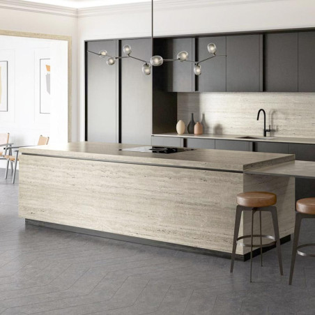 Ilot centrale en dekton PietraEdition Nebu travertin by cosentino