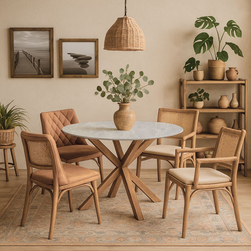 Plateau table ronde moderne en compact stratifié botticino