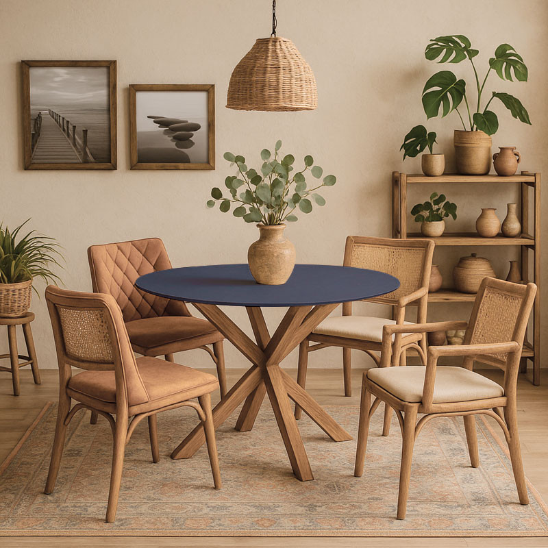 Plateau table ronde moderne en compact stratifié Blue Fes