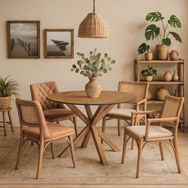 Table ronde en compact stratifié chêne lancelot claire