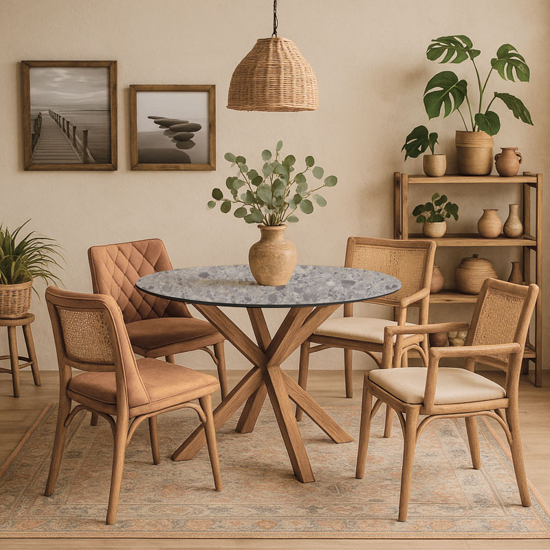 Table ronde sur-mesure en compact hpl Terrazzo